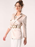 Giacca Monopetto in Raso Strutturato Beige