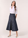 Gonna Midi in Denim con Cintura Ricoperta