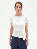 Blusa panna bianco con fusciacca in vita
