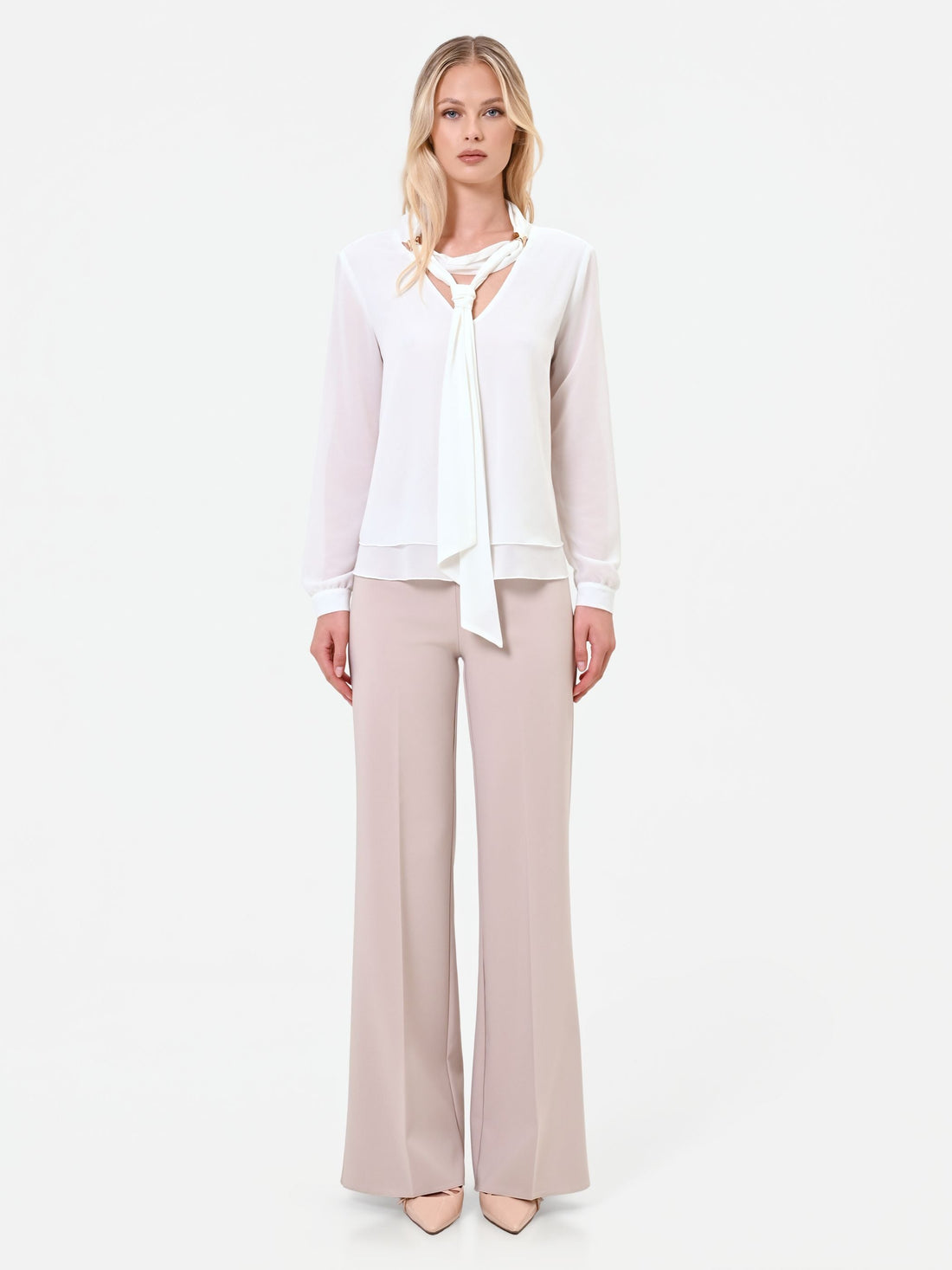 Pantalone a palazzo tortora beige a vita alta