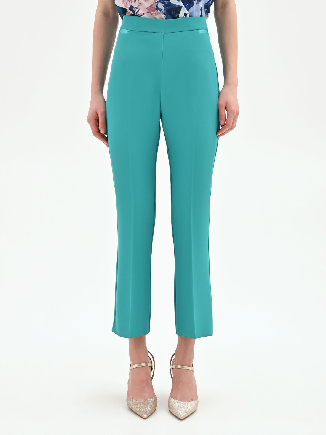 Pantalone turchese slim azzurro a vita alta