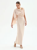 Abito lungo beige chiaro monospalla