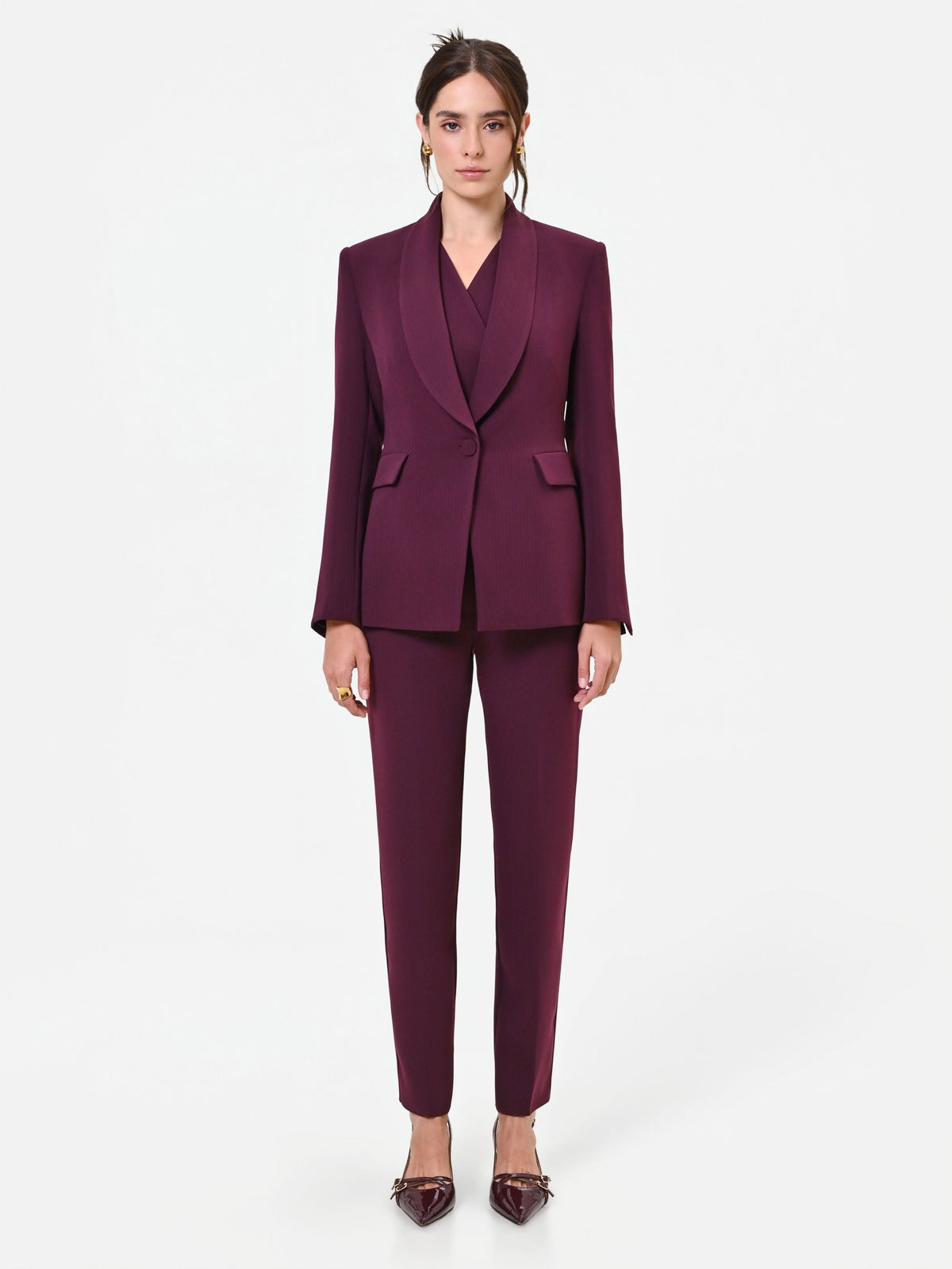 Giacca Studio monopetto gessata in crepe bordeaux rosso