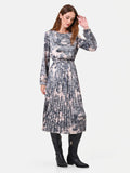 Abito midi grigio toile de jouy con gonna plissettata