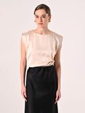 Top smanicato in Raso Beige