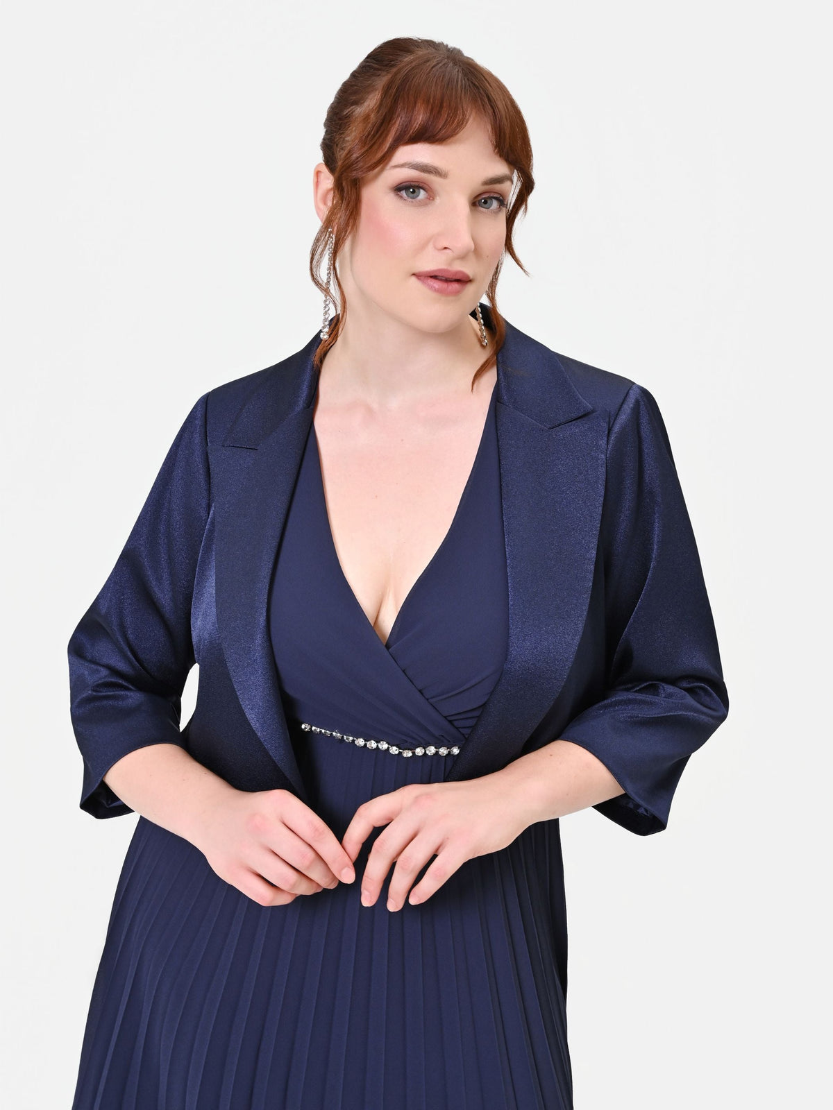 Giacca Curvy bolero in raso blu navy