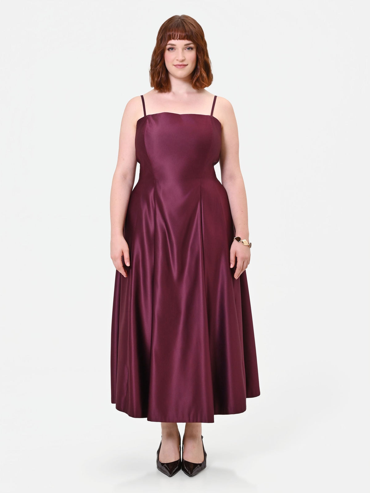 Abito Curvy bordeaux rosso in raso