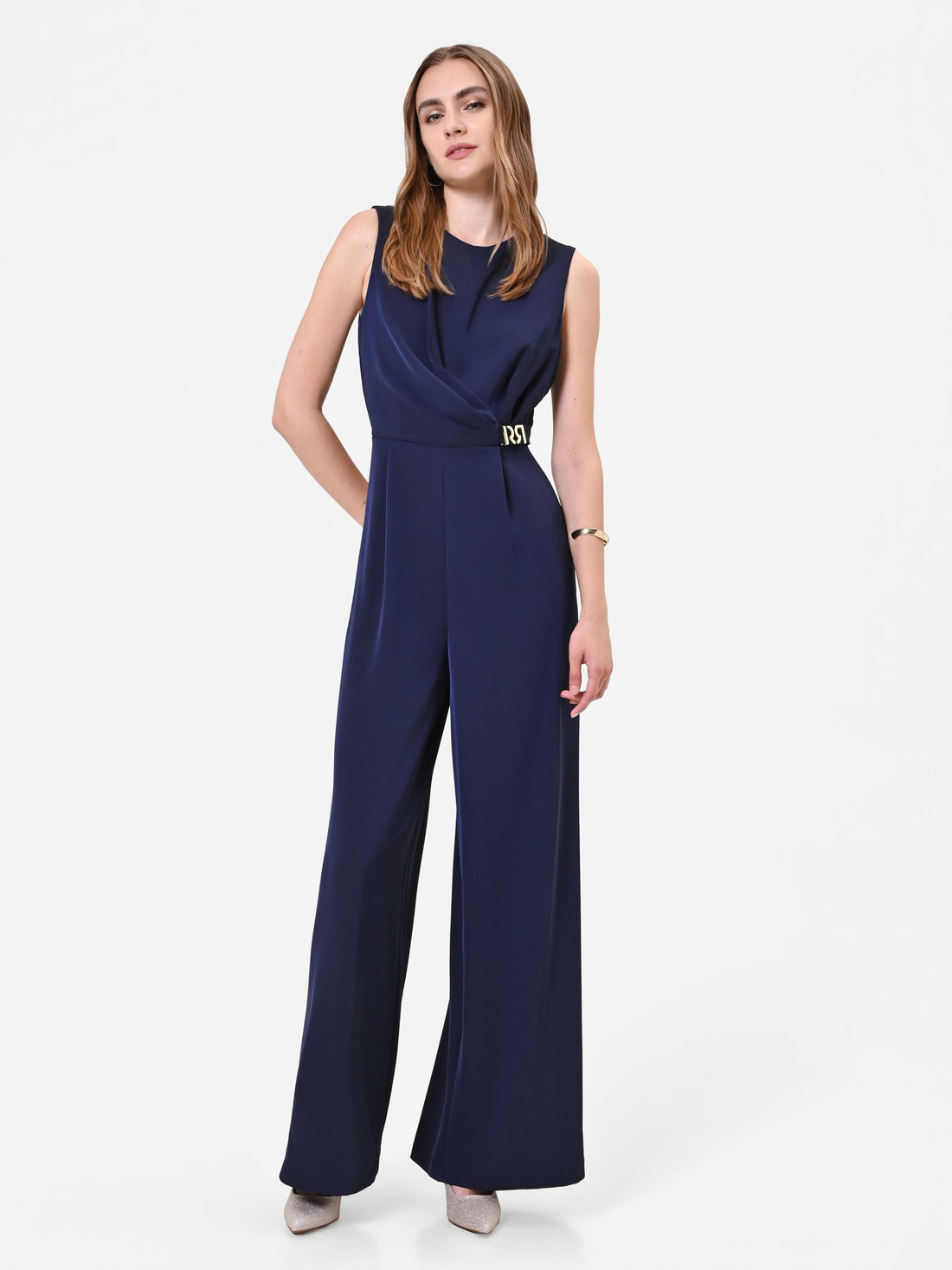 Tuta intera blu navy con drappeggio