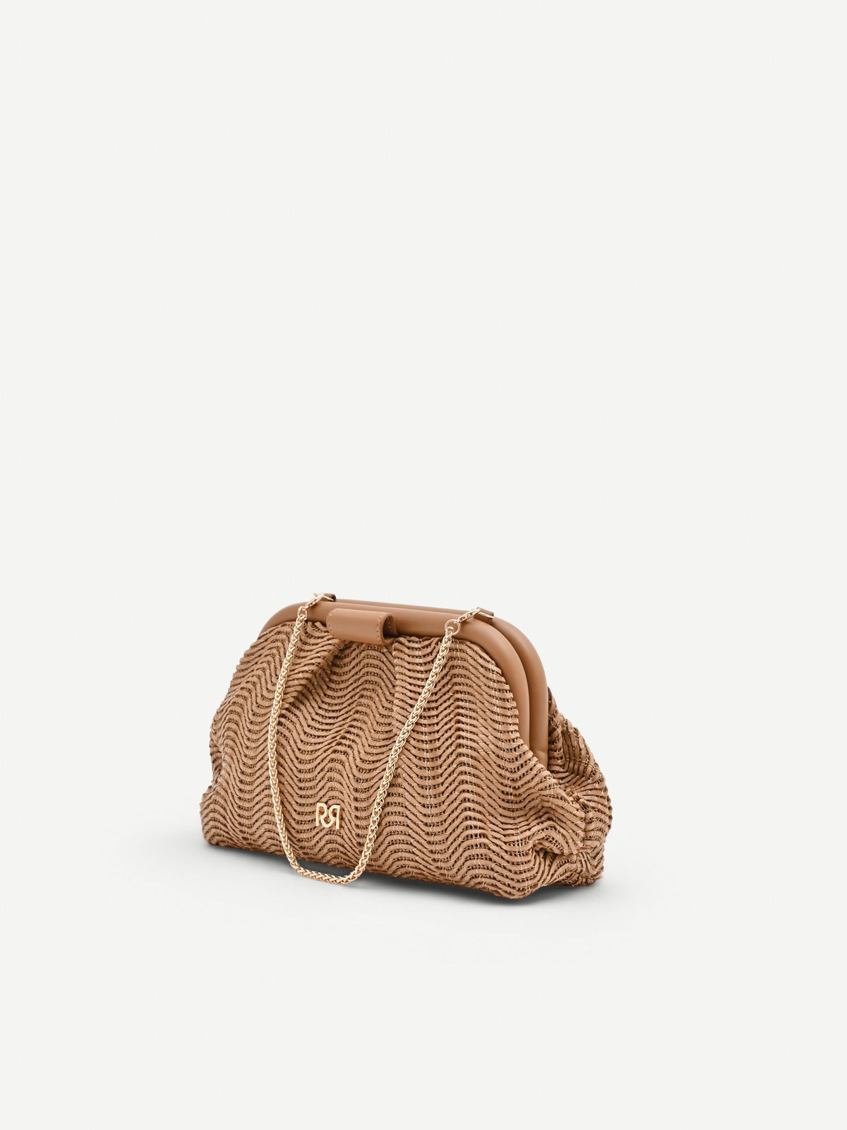 Pochette marrone cuoio con chiusura a fiocco