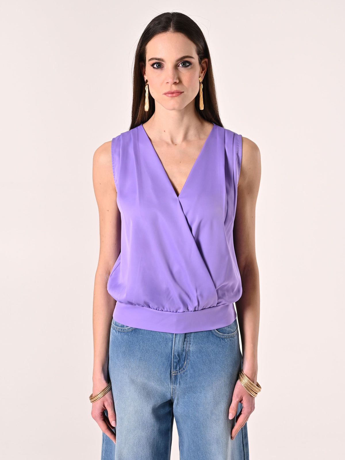 Top Incrocio in Raso Lavanda Viola