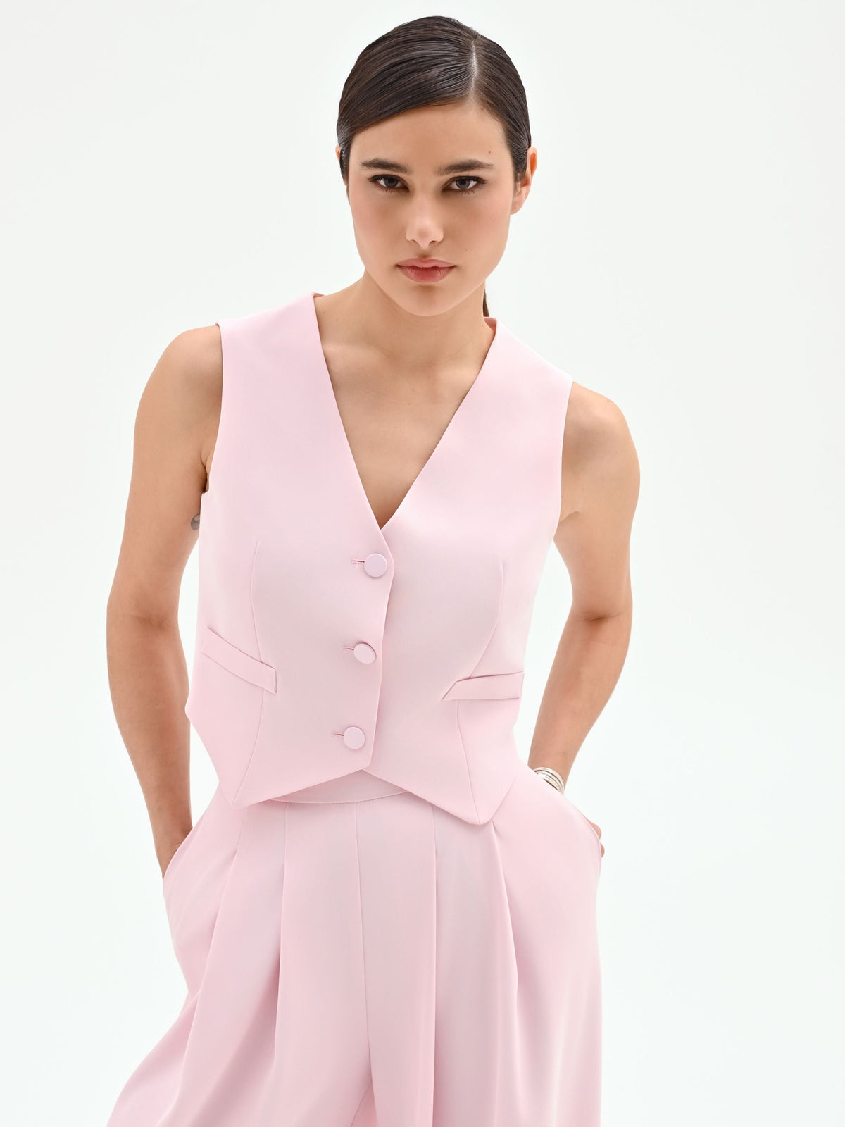 Gilet monopetto rosa pastello