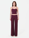Top crop bordeaux rosso con scollo a cuore