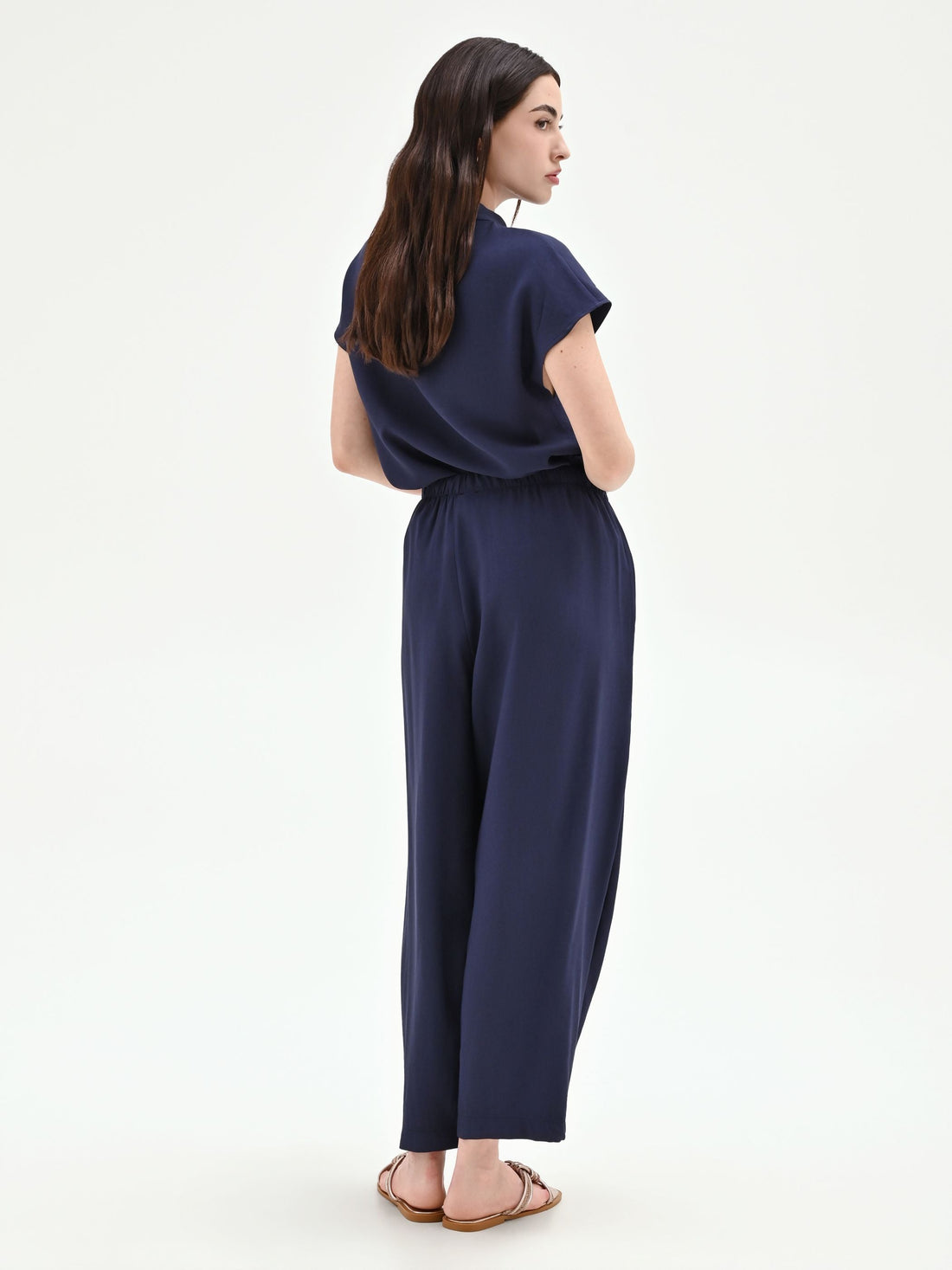Pantalone blu navy fluido con coulisse
