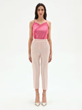 Pantalone cropped rosa con piega centrale
