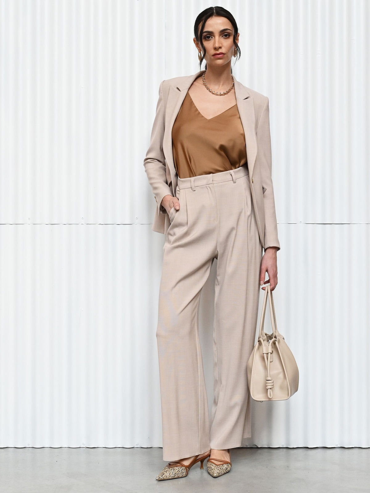 Pantalone palazzo tortora beige