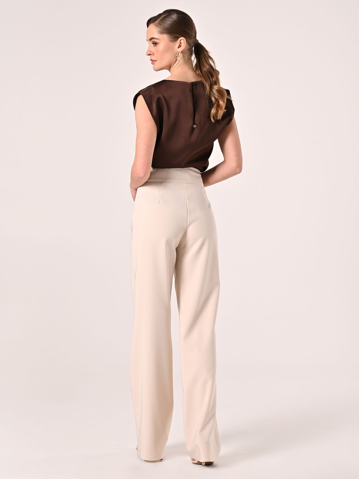 Pantaloni Flared Beige Chiaro in Tessuto Tecnico
