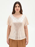 Blusa curvy beige chiaro con paillettes all over