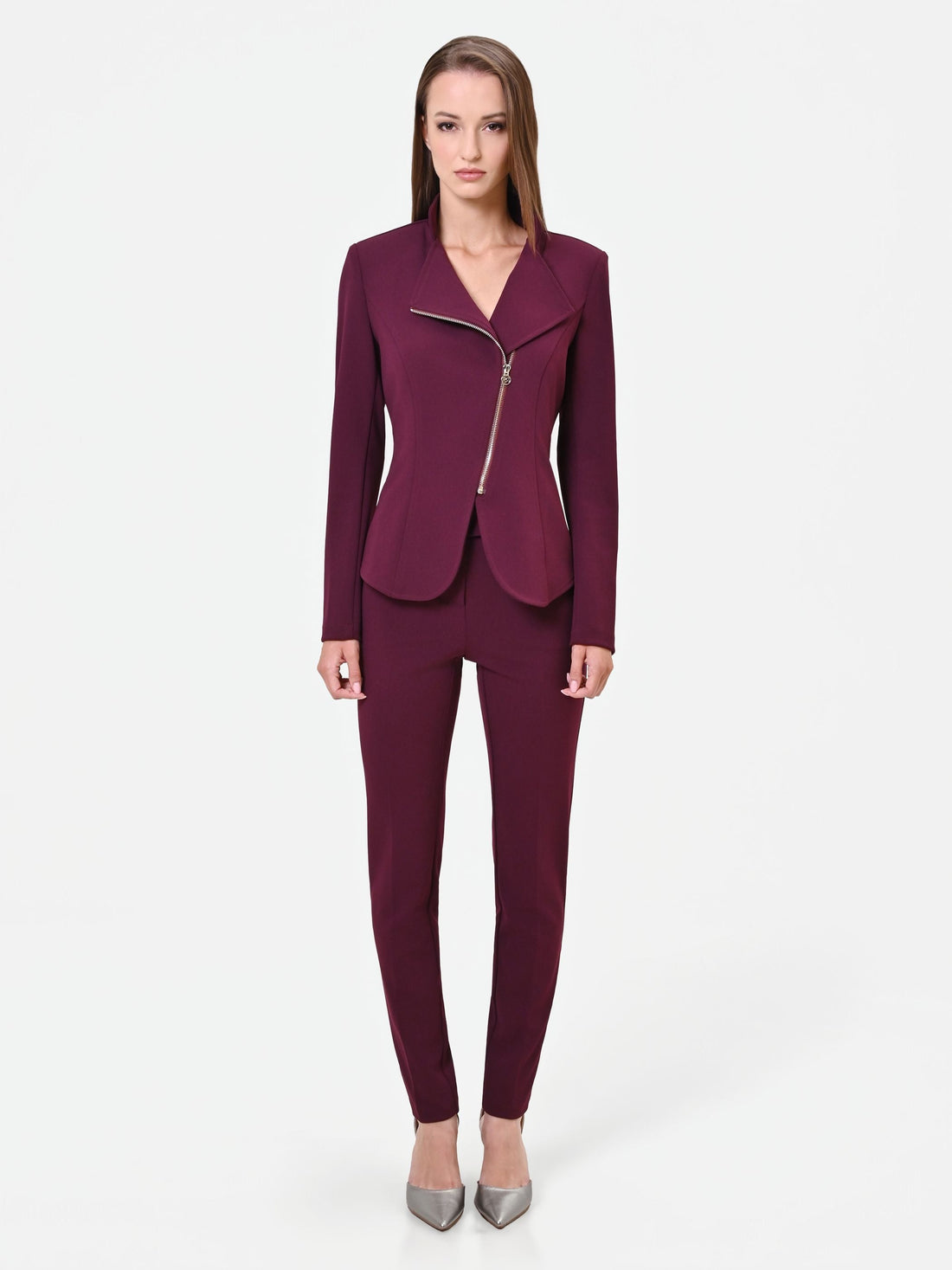 Giacca bordeaux rosso con zip asimmetrica