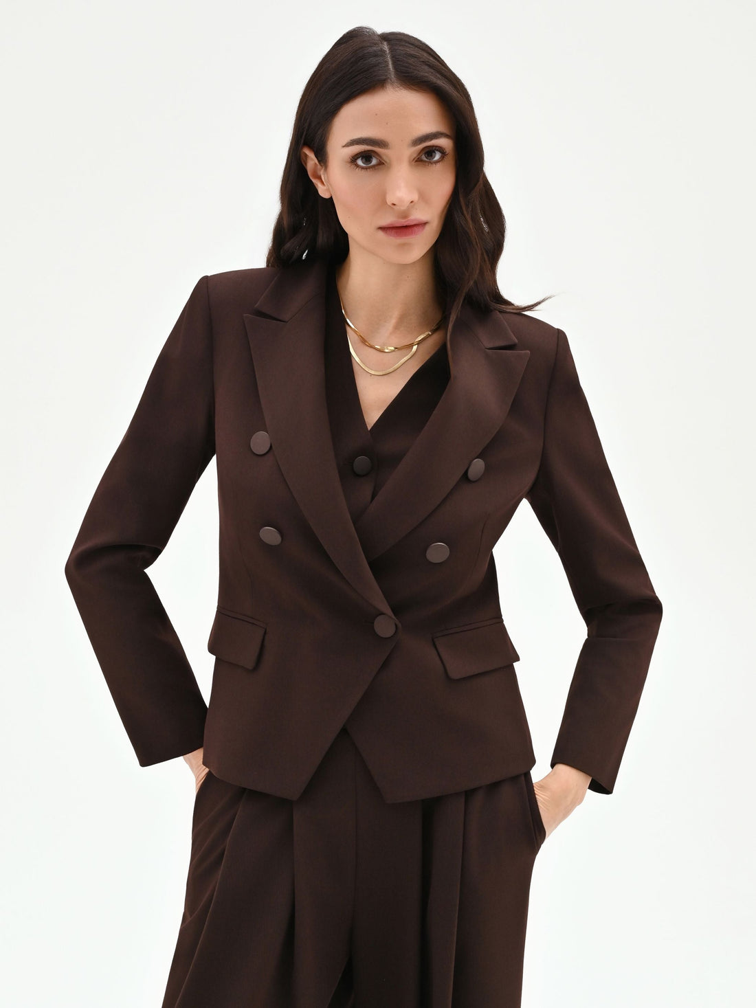 Blazer doppiopetto moro marrone con revers a lancia