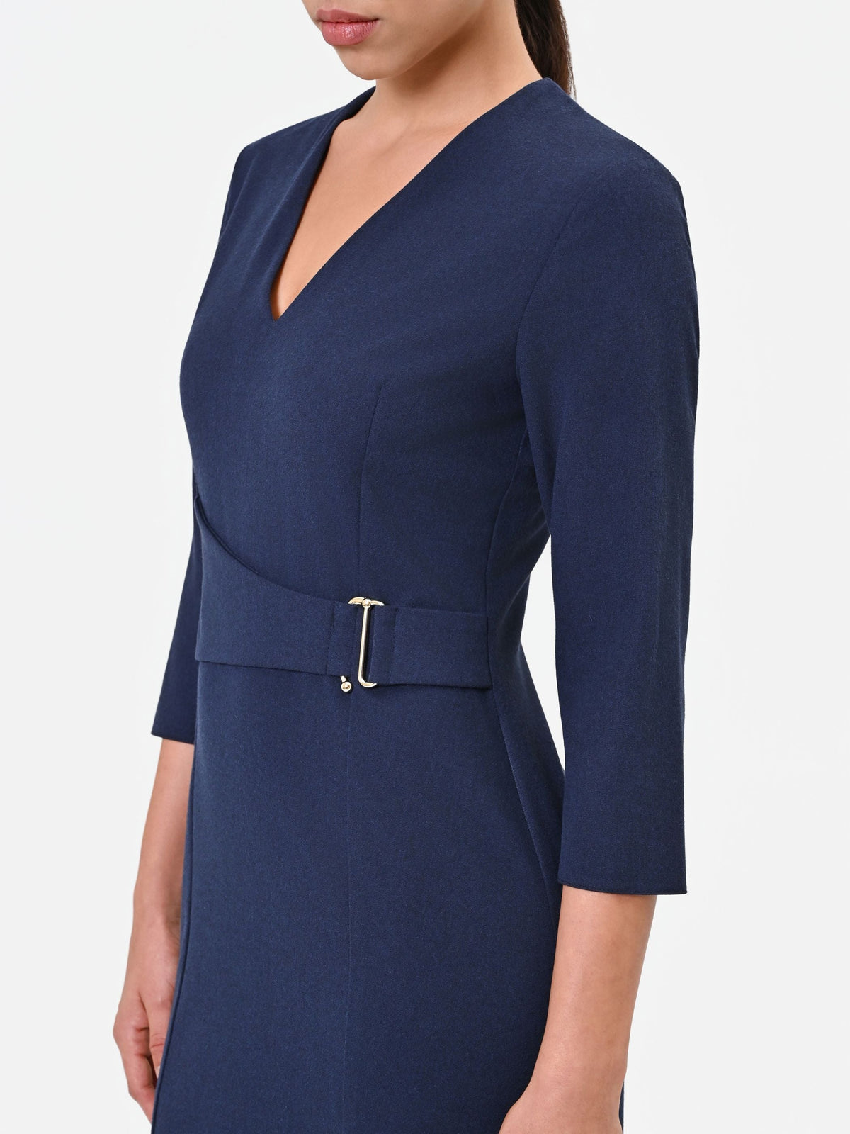 Abito tubino in misto viscosa blu navy con incrocio