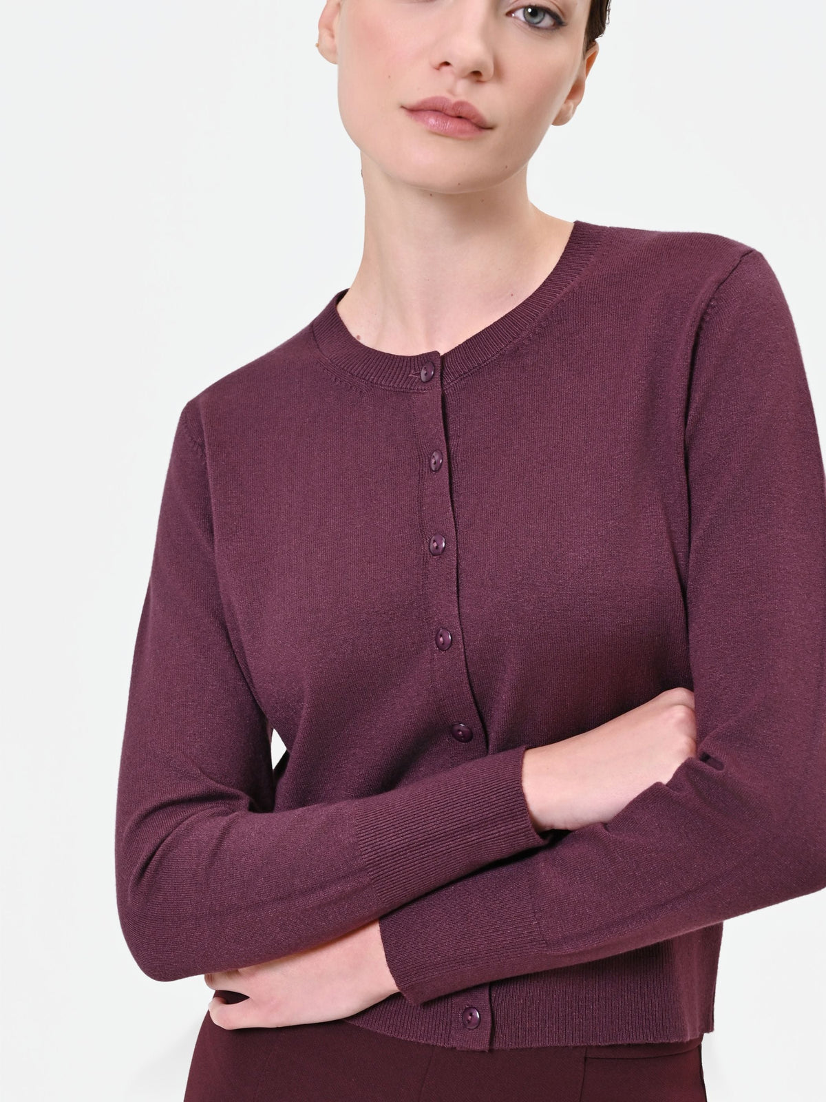Cardigan girocollo bordeaux rosso in misto viscosa