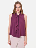 Top smanicato bordeaux con rouche verticale