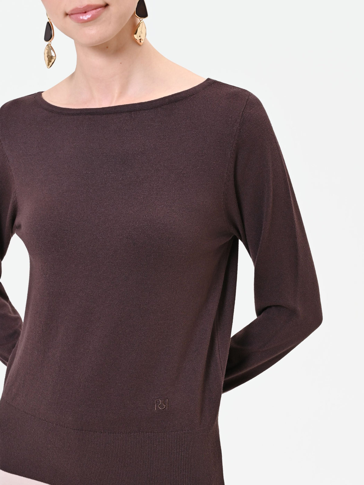 Maglia scollo a barchetta moro marrone in misto viscosa