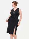 Abito Curvy  tubino nero in scuba crepe con rever
