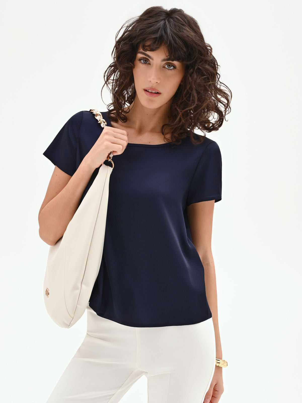 Blusa in raso blu