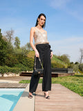 Pantaloni Neri con Nodo effetto Goffrato