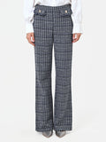 Pantalone dritto in tessuto bouclé blu navy