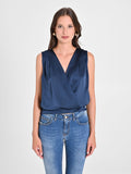 Top Incrocio in Raso Blu