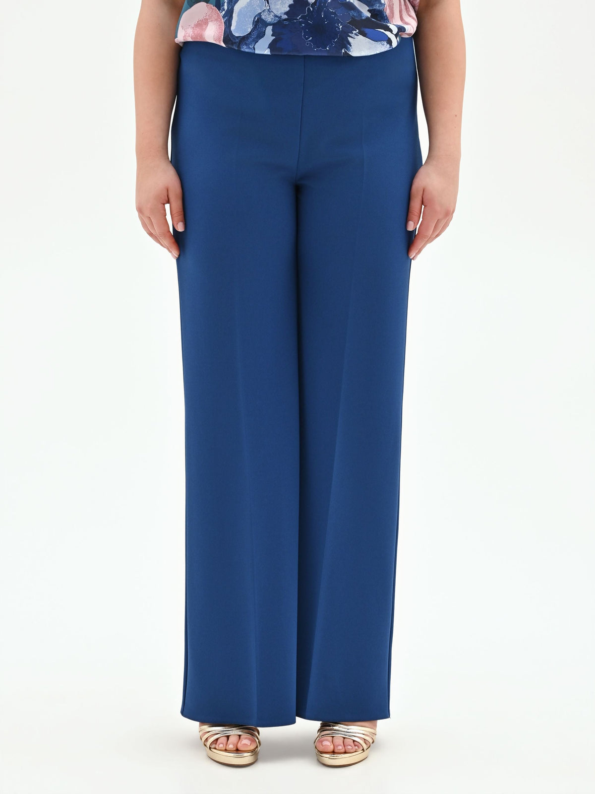 Pantalone Curvy  a palazzo blu brillante in scuba mano crepe