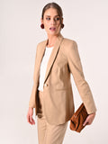 Giacca Beige Scuro in Cotone con Impunture a Contrasto