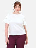 Blusa Curvy bianca in raso con maniche a petalo