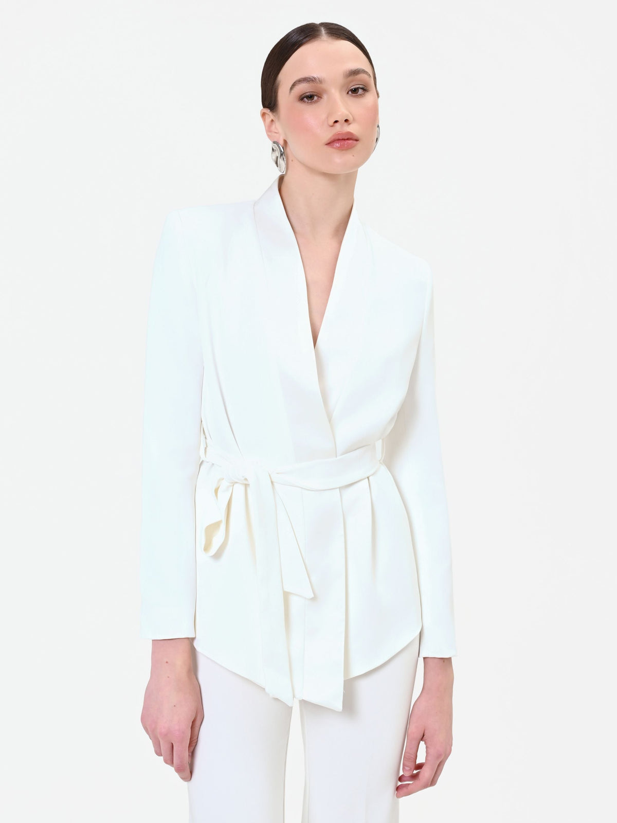 Giacca bianca con revers in raso
