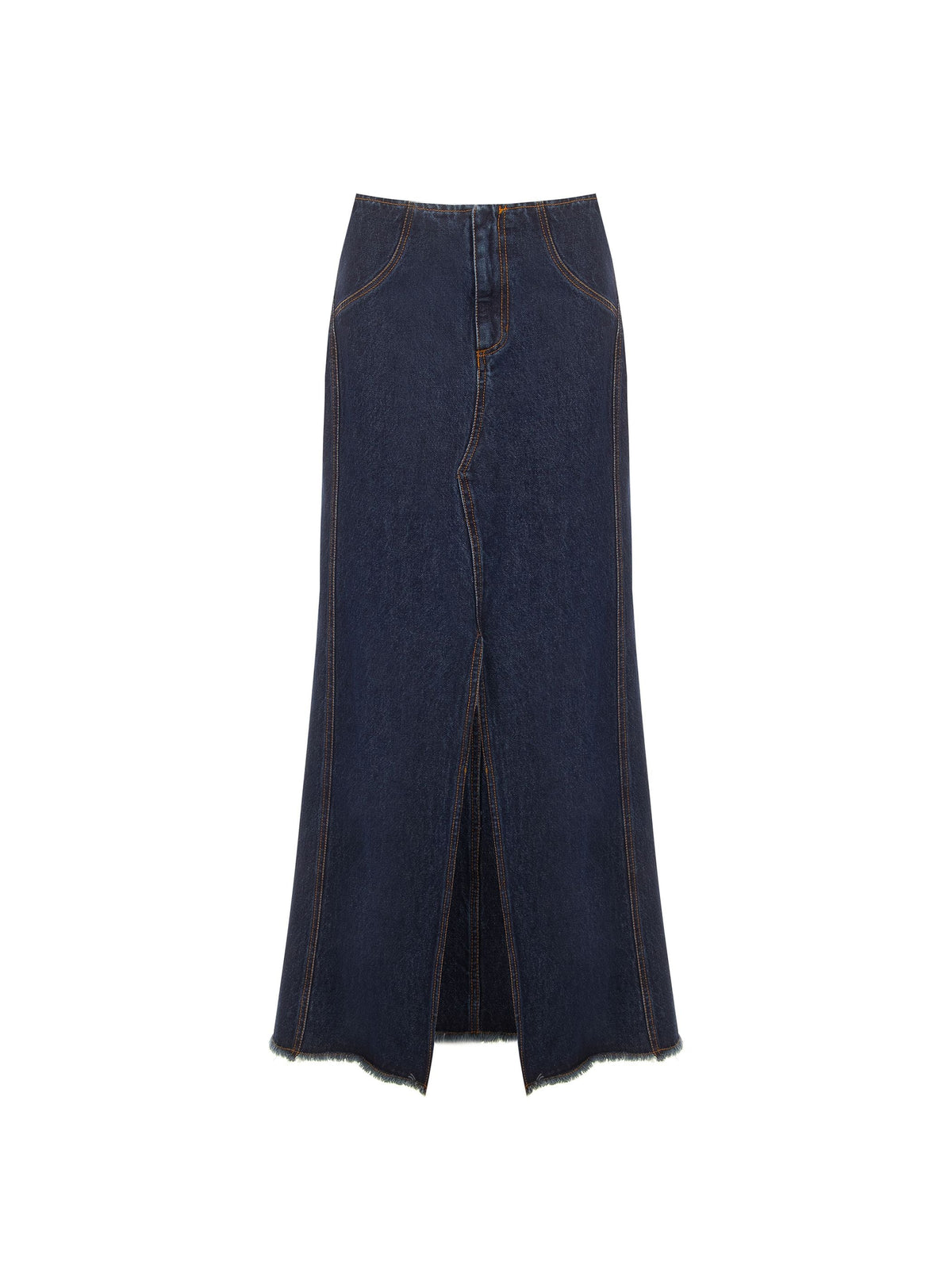 Gonna lunga in denim blu navy con spacco frontale