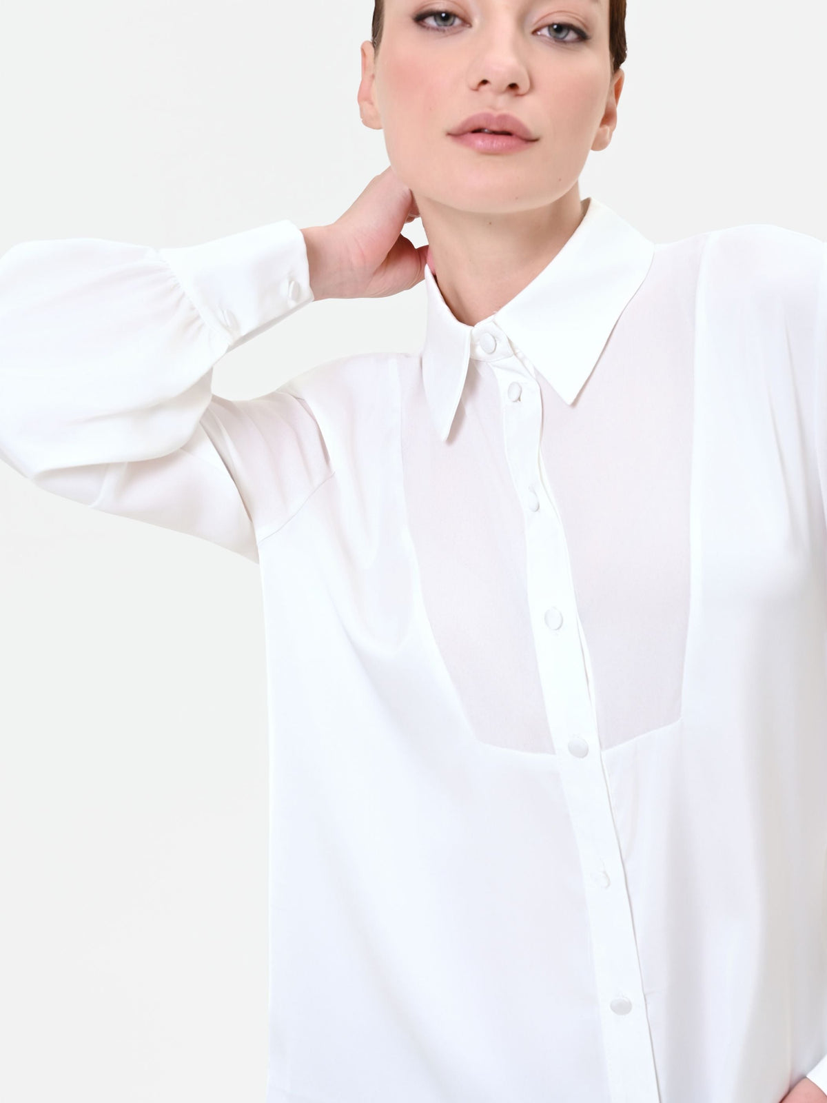 Camicia in georgette panna bianco con inserto geometrico