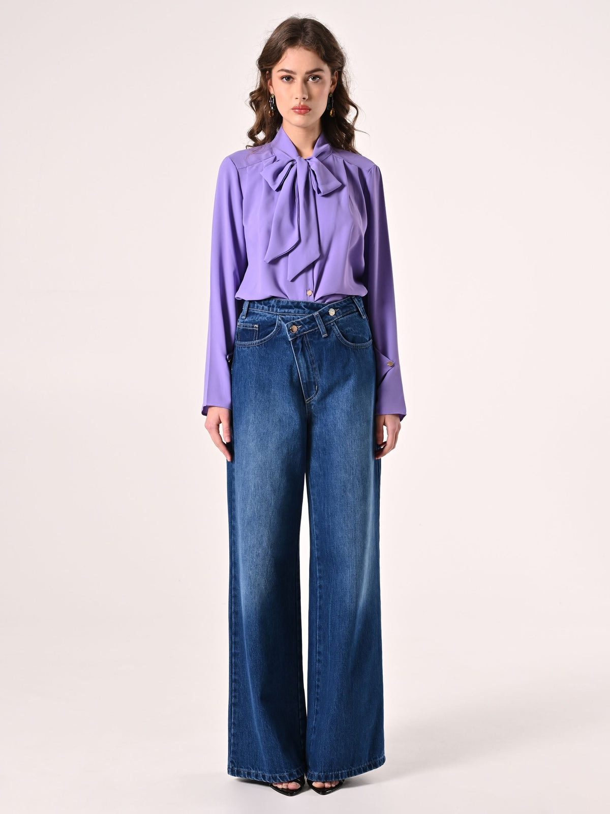 Blusa con Fiocco e Pinces Lilla
