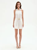 Tuta corta bianca in cotone con scollo halter