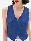 Gilet blu brillante effetto gessato