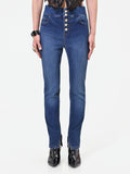 Jeans skinny blu con bottoni piatti