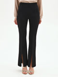 Pantalone nero flared con spacco frontale