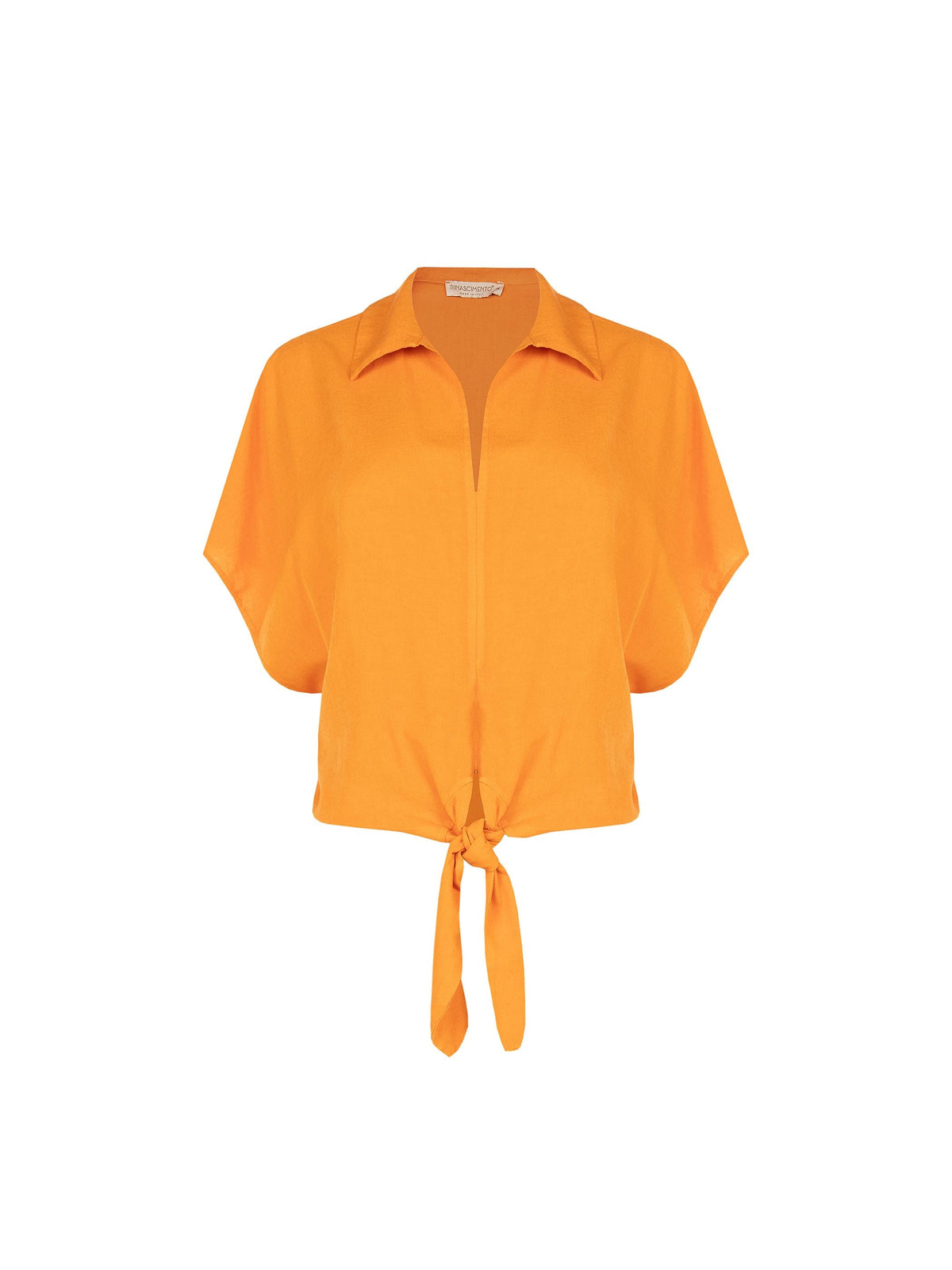 Camicia arancione in lino con nodo
