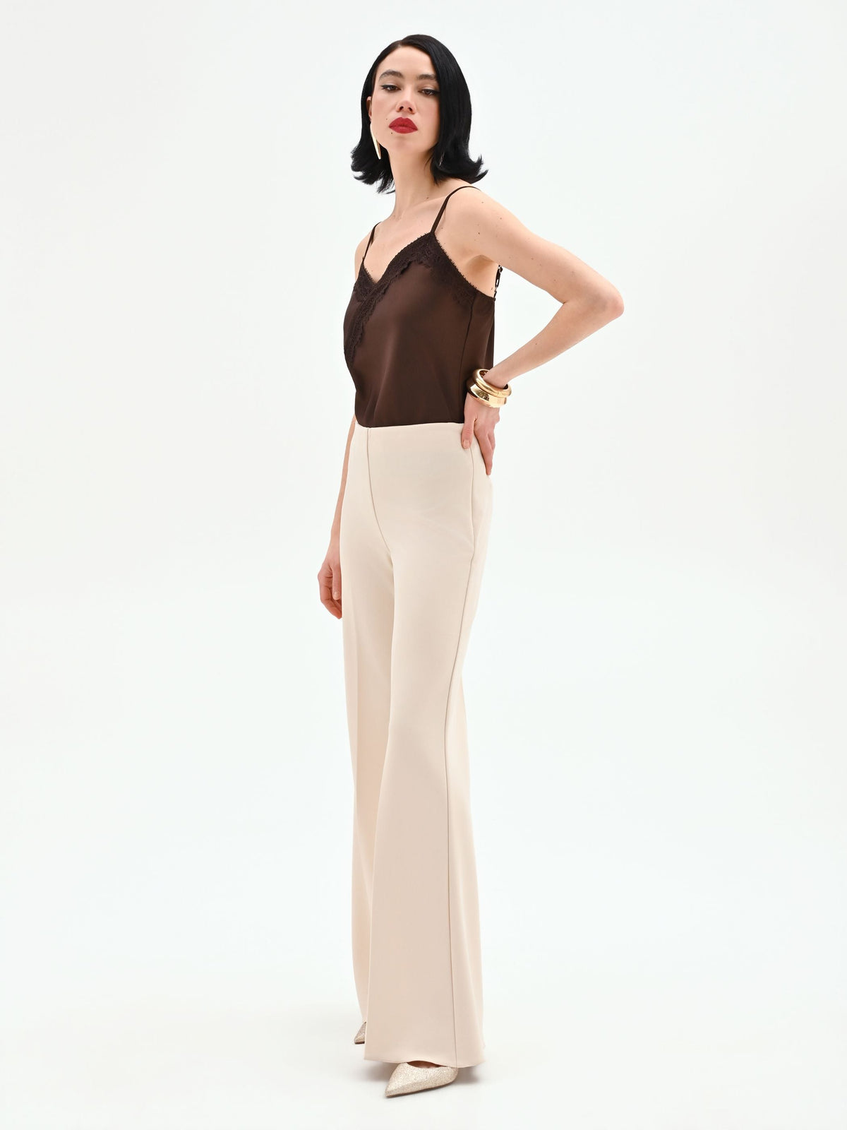 Pantalone a palazzo beige chiaro