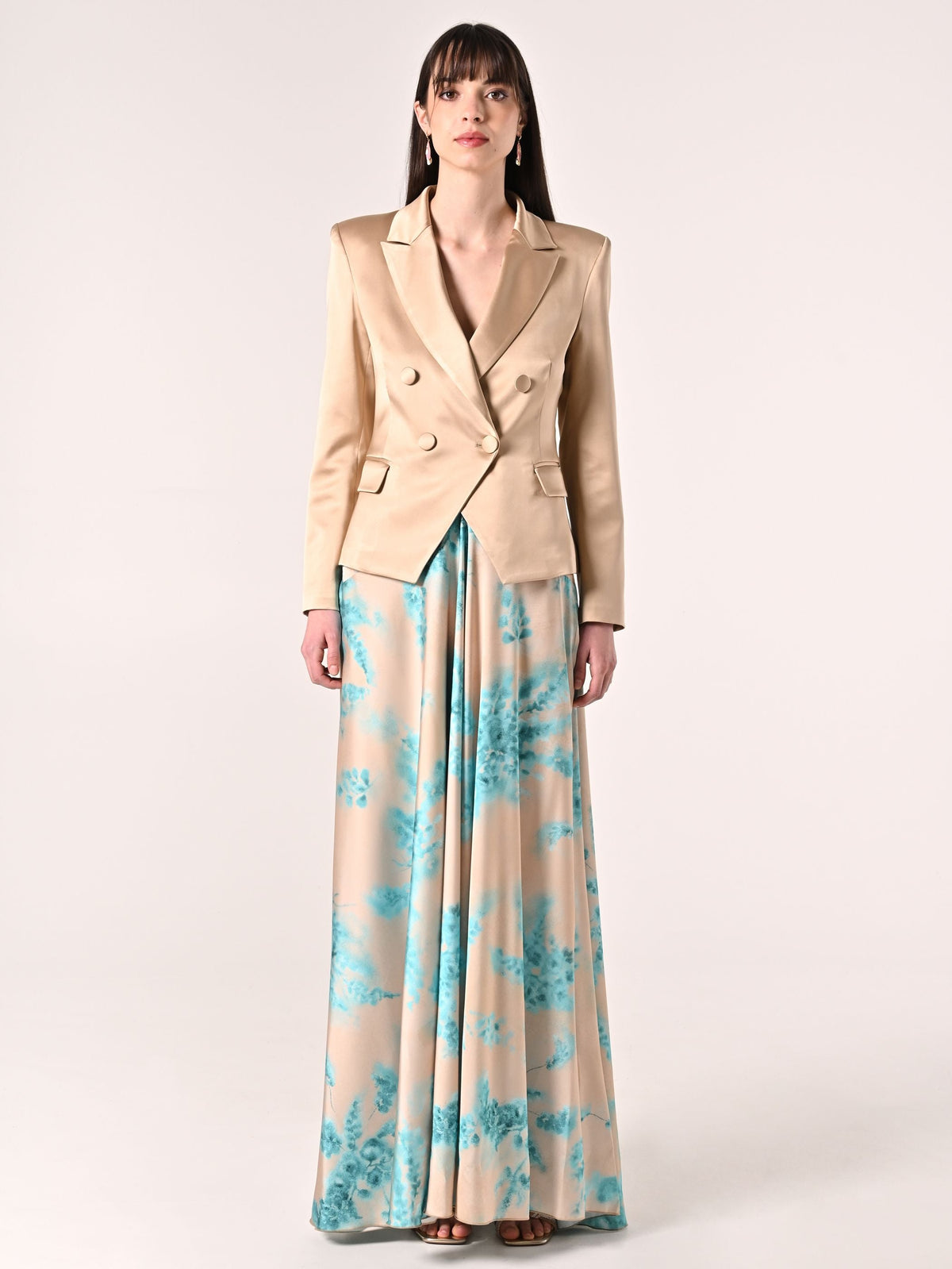 Giacca in Raso di Viscosa Beige Scuro