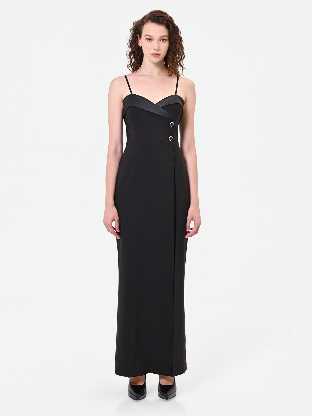 Tuta bustier nera con rever lucido