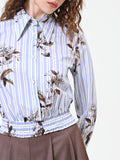 Camicia cropped a righe e fiori
