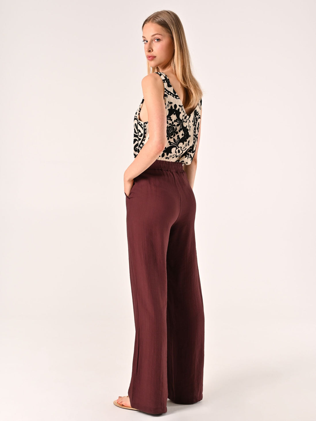 Pantalone Ampio in Viscosa color Cioccolato