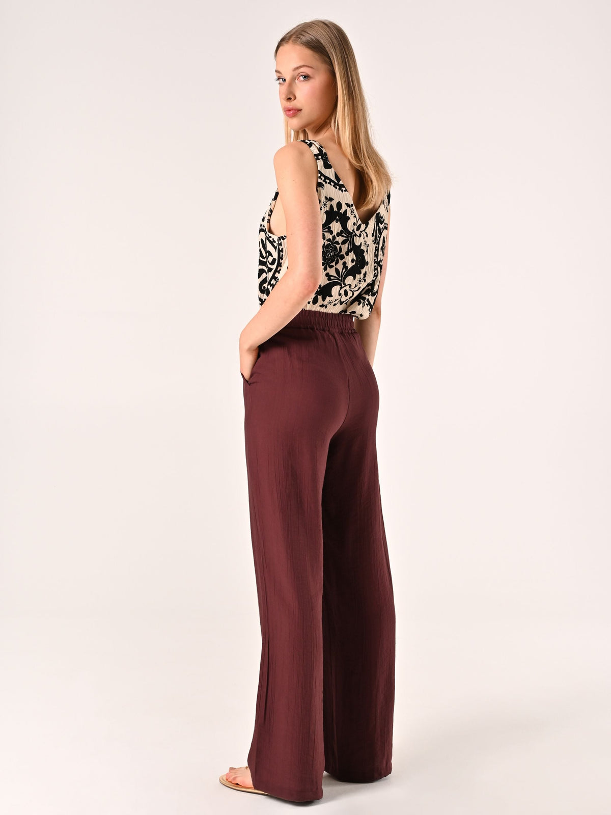 Pantalone Ampio in Viscosa color Cioccolato